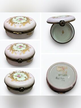 Limoges Pink Porcelain Trinket Box with Gold Motif